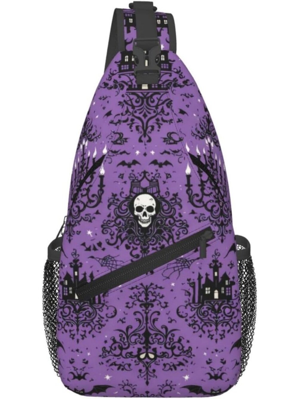Unisex Purple Haunt Mansion Sling Chest Bag Travel Hiking Casual Crossbody Bag